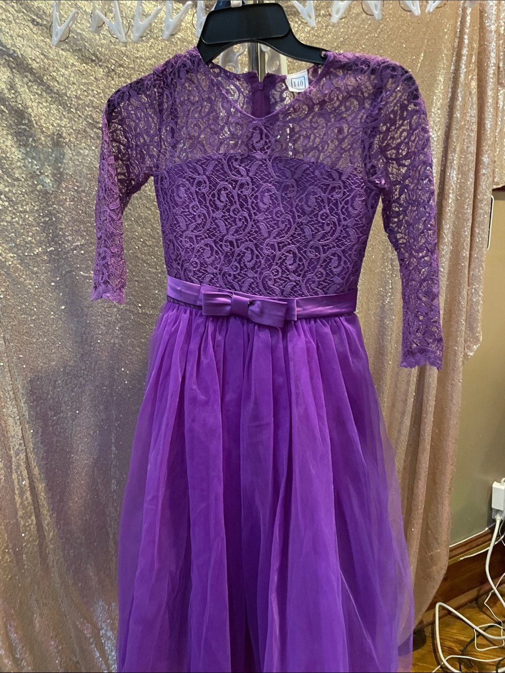 Girls Purple Lace & Tulle Party Dress with Bow NWOT